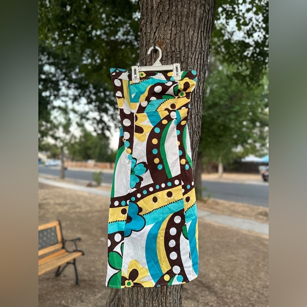 B. Smart Vibrant Brown and Blue Midi Skirt - Picture 2 of 3